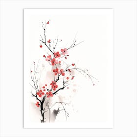 Japanese Cherry Blossoms Sumi-e Art Print