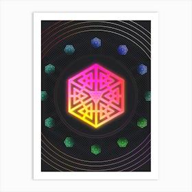 Neon Geometric Glyph Abstract in Pink and Yellow Circle Array on Black n.0137 Art Print