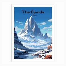 The Fjords Norway Snow Mountain Travel Art Illustration Art Print