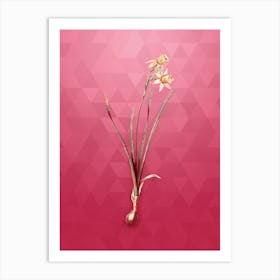 Vintage Narcissus Calathinus Botanical in Gold on Viva Magenta n.0142 Art Print