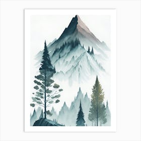 Mountain And Forest In Minimalist Watercolor Vertical Composition 342 Art Print