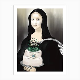 Mona Lisa After The Attack With The Cake Art Print