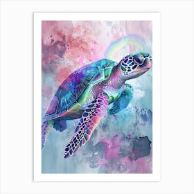 Colourful Sea Turtle Exploring The Ocean Textured Painting 2 Art Print