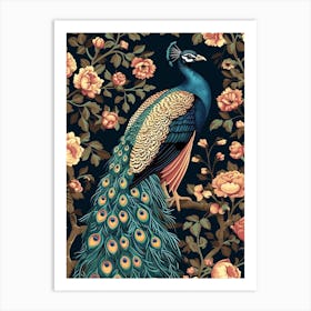 Floral Vintage Peacock Wallpaper Style 1 Art Print