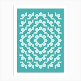 Abstract Geometric Flower Pattern 8 in teal blue green, midcentury modern boho 2 Art Print