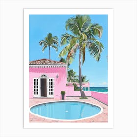 Pink House On The Beach 1 Art Print