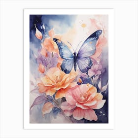 Butterfly And Flowers 1 Art Print