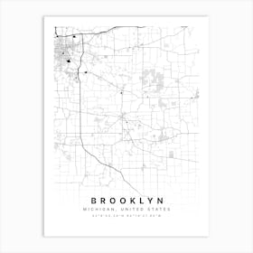 Brooklyn Michigan USA White Map Art Print