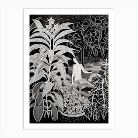 B&W Plant Illustration Chinese Evergreen 3 Art Print