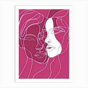 Minimalist Portrait Line Pink Woman 7 Art Print