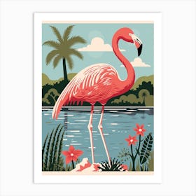 Vintage Bird Linocut Flamingo 6 Art Print