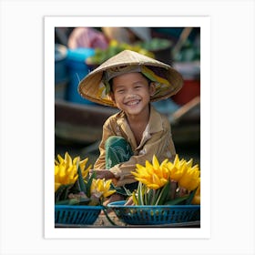 Boy Smiles At The Flower Market Art Print