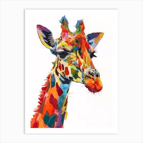 Colourful Brushstroke Giraffe Portrait Art Print