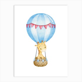 Giraffe In Hot Air Balloon Kids and Nursery Art Print