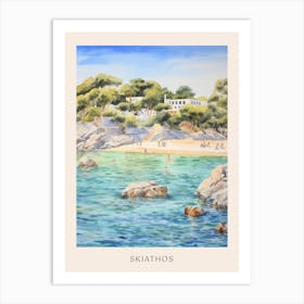 Swimming In Skiathos Greece Watercolour Poster Art Print