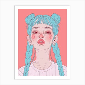 Cute Girl With Blue Hair 2 Art Print