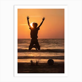 Child Jumping On The Beach At Sunset Art Print