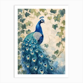 Watercolour Peacock With The Ivy Art Print