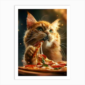 Cat Eating Pizza Art Print