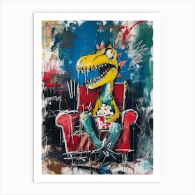 Paint Splash Dinosaur Eating Popcorn 2 Art Print