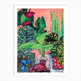 Pink Jaguar Jungle Art Print