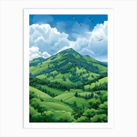 Green Hills With Clouds Art Print