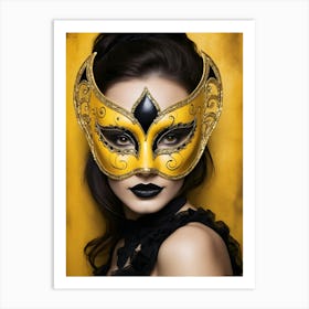 A Woman In A Carnival Mask, Yellow And Black (16) Art Print