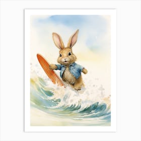 Bunny Surfing Rabbit Prints Watercolour 3 Art Print