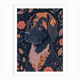 Floral Dog Portrait Boho Minimalism (33) Art Print