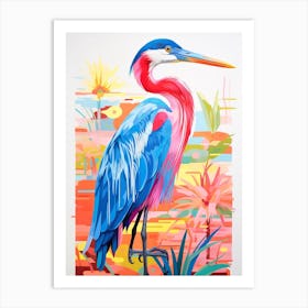 Colourful Bird Painting Great Blue Heron 1 Art Print