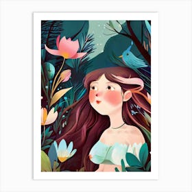 Luxmango Cute Women Singing In Forest Illustration Art Print