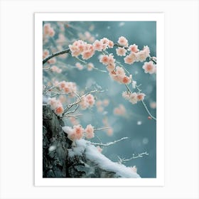 Cherry Blossoms In Snow Art Print