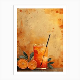 Orange Cocktail On A Watercolor Background Art Print