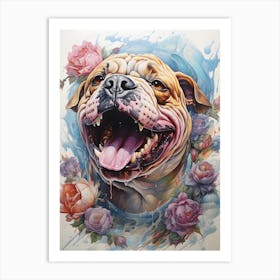 Bulldog With Roses Art Print