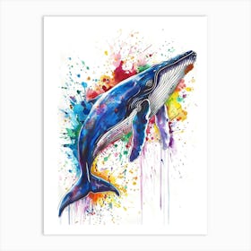 Blue Whale Colourful Watercolour 1 Art Print