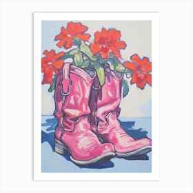 A Painting Of Cowboy Boots With Red Flowers, Fauvist Style, Still Life 7 Art Print