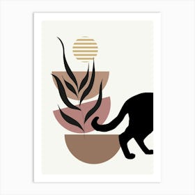 Boho Art Prints Scandi Art Sage Orange Abstract Art Cat Left Art Print