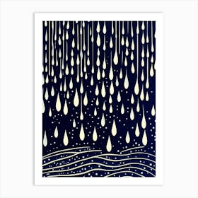 Water Droplets Waterscape Linocut 1 Art Print
