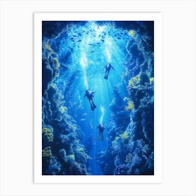 Scuba Divers, Underwater Scene Poster Art Print