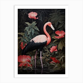 Dark And Moody Botanical Flamingo 1 Art Print