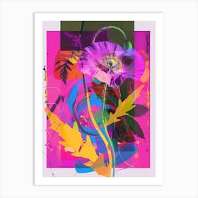 Poppy 1 Neon Flower Collage Art Print