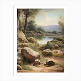 Forest Lake,Vintage Oil Painting,Farm Wall Decorations,Vintage Landscape,Vintage Landscape Oil Painting.1 Art Print