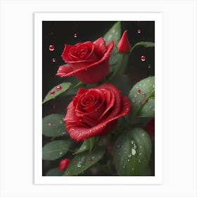 Red Roses At Rainy With Water Droplets Vertical Composition 83 Art Print