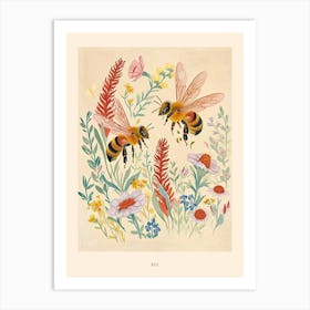 Folksy Floral Animal Drawing Bee 2 Poster Art Print