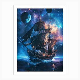 Fantasy Ship Floating in the Galaxy 15 Art Print