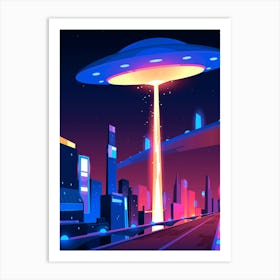 Alien Spaceship, UFO - synthwave neon poster Art Print