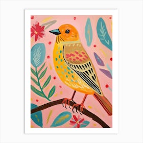 Pink Scandi Yellowhammer 4 Art Print