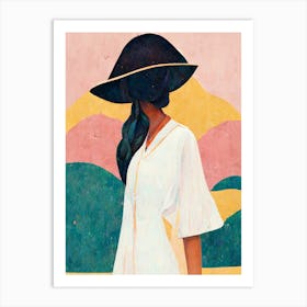 Girl Standing In A Village With A Hat Art Print