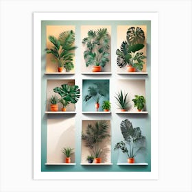 Set Of Plants On Shelves Art Print