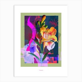 Freesia 3 Neon Flower Collage Poster Art Print